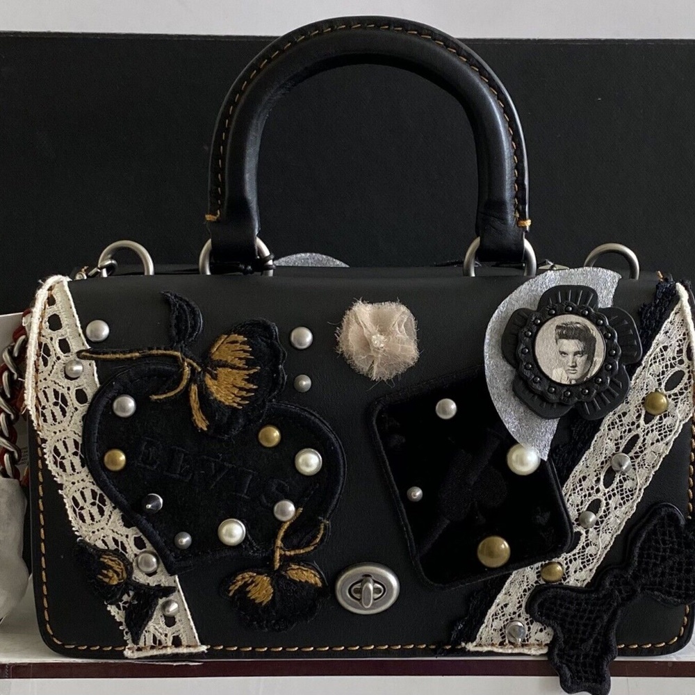 NWT COACH 1941 CUSTOM ELVIS BLACK LEATHER DOUBLE DINKY HANDBAG 86879 6 OF 63